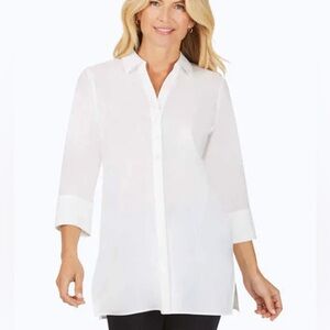 NWT Foxcroft For Appleseed’s Women's White Button-Front Tunic 3/4 sleeves 18W